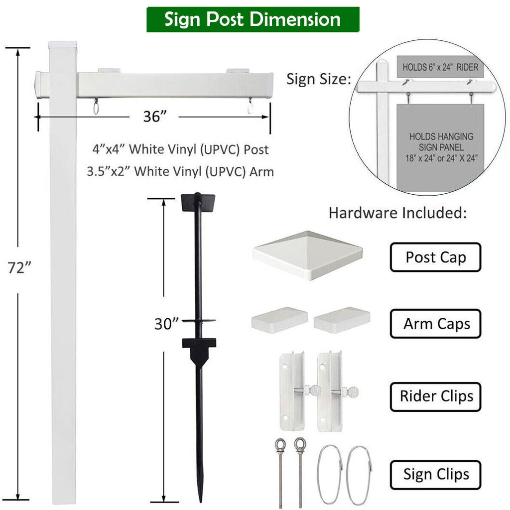 White Vinyl Yard Sign Post for Real Estate Open House - 6ft
