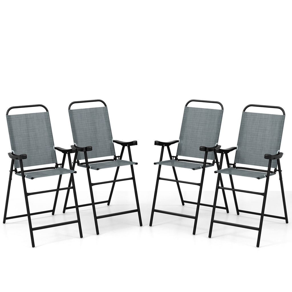 Patio Folding Bar Stool Set of 2 with Metal Frame and Footrest