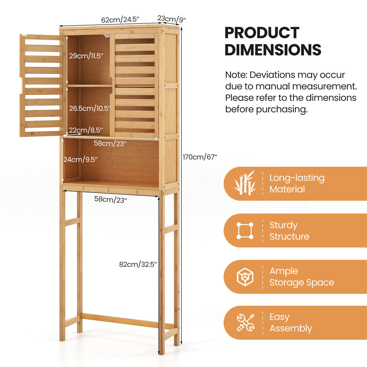 Bamboo Over-the-Toilet Storage Cabinet - 2-Door, Natural