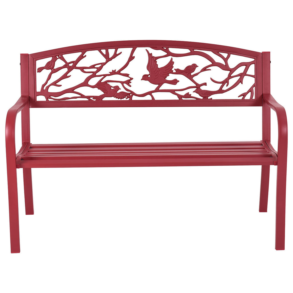 Outdoor Garden Bench with Armrests, Steel Frame - Style 4