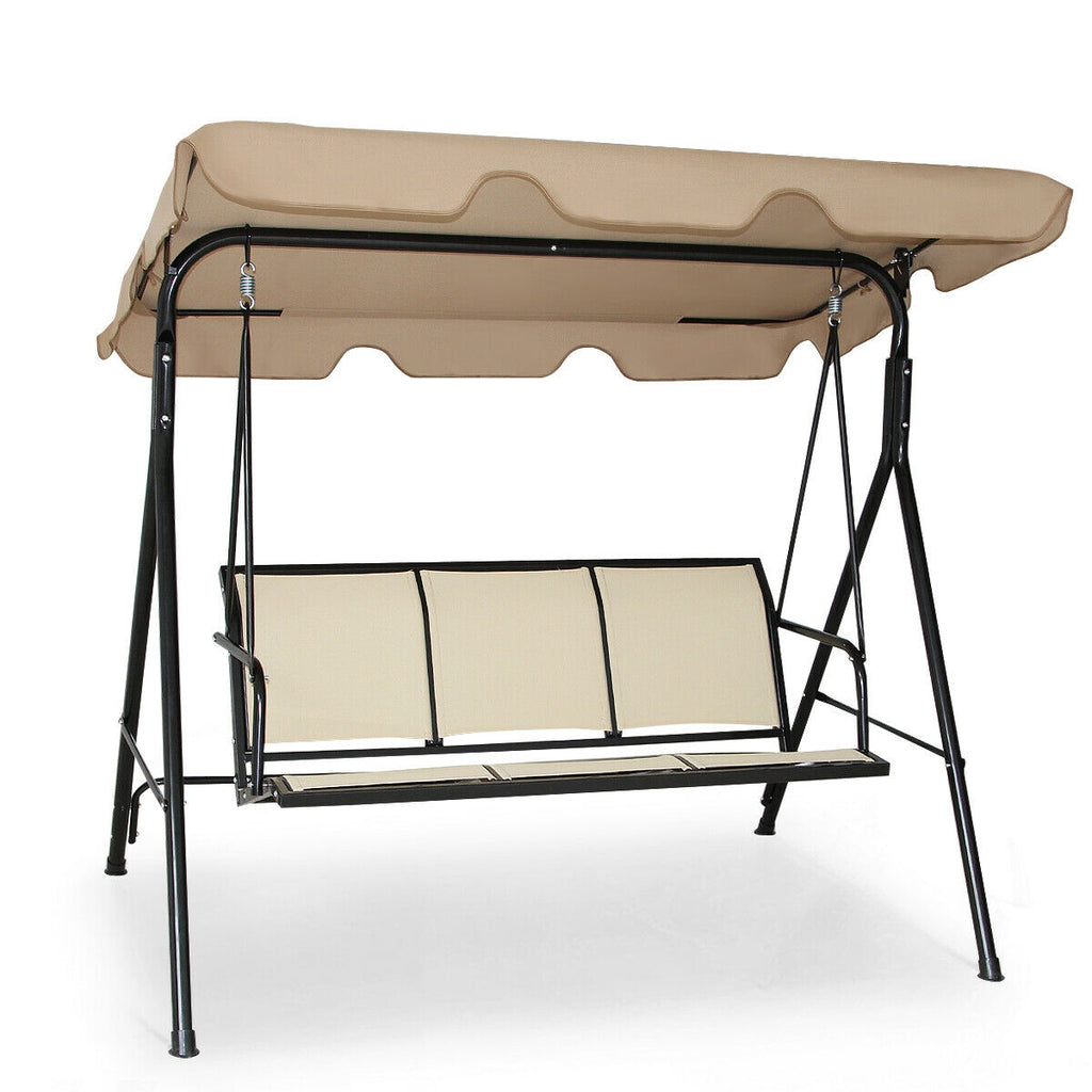 3-Person Patio Swing with Canopy – 50" x 16", Brown
