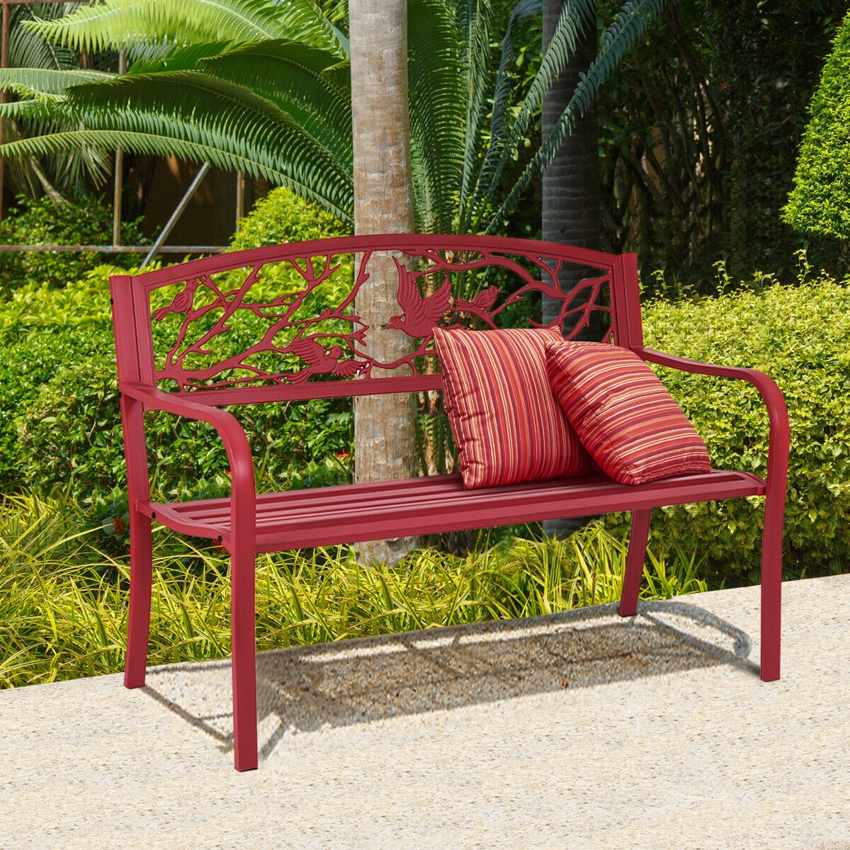 Outdoor Garden Bench with Armrests, Steel Frame - Style 4