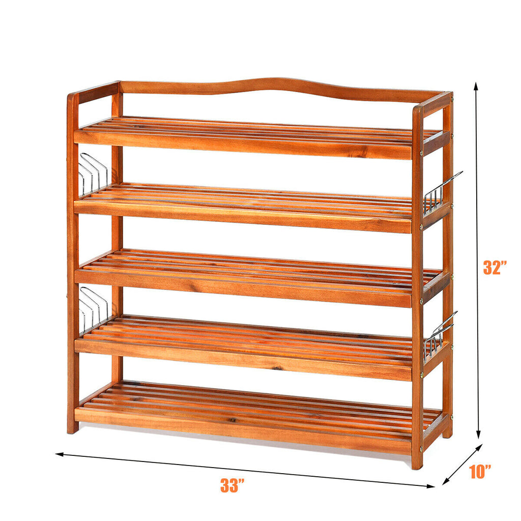 5-Tier Wood Shoe Rack - Holds 12-18 Pairs