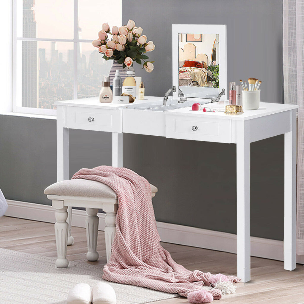 Vanity Dressing Table with Flip Top Mirror and 2 Drawers