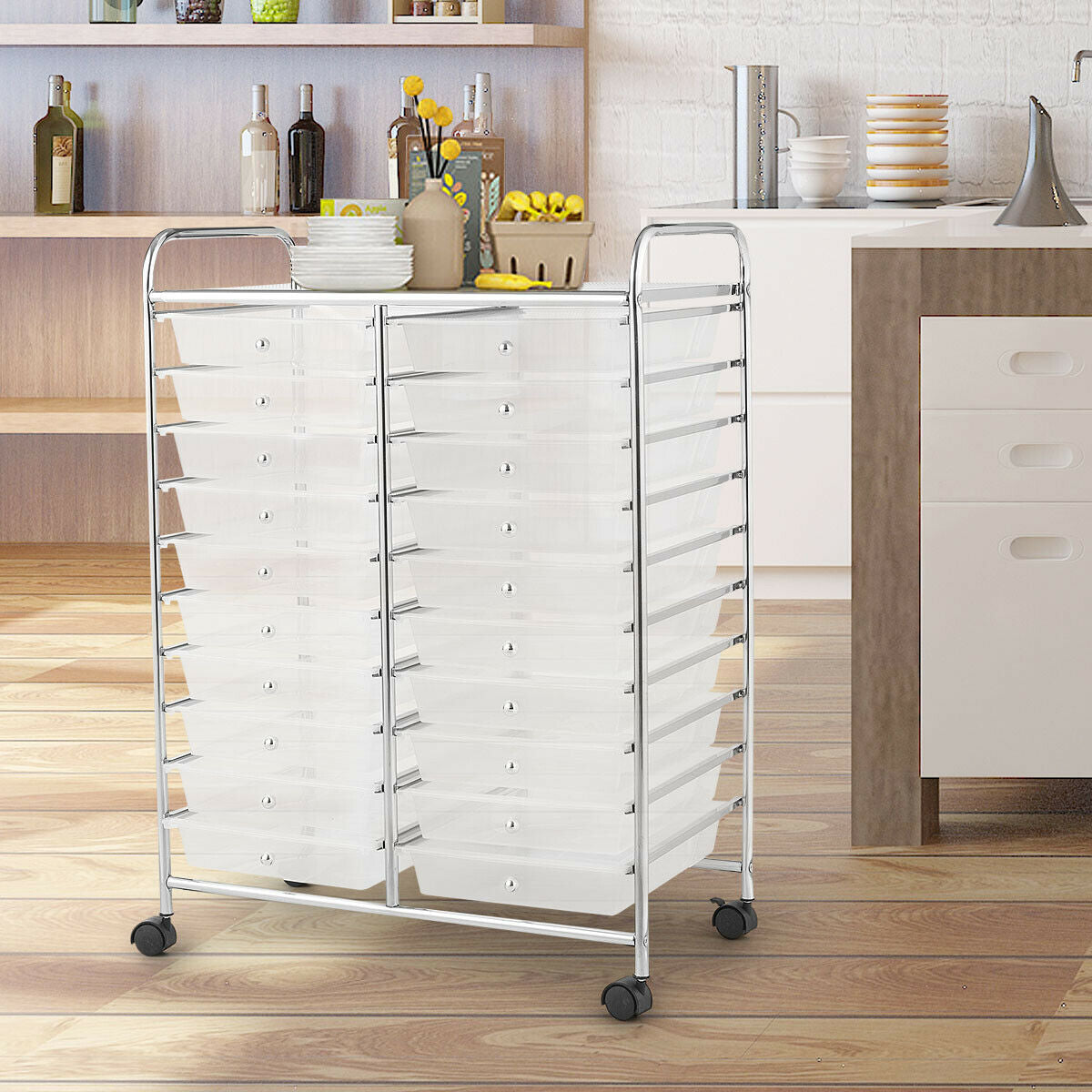 20-Drawer Rolling Storage Cart, Pink