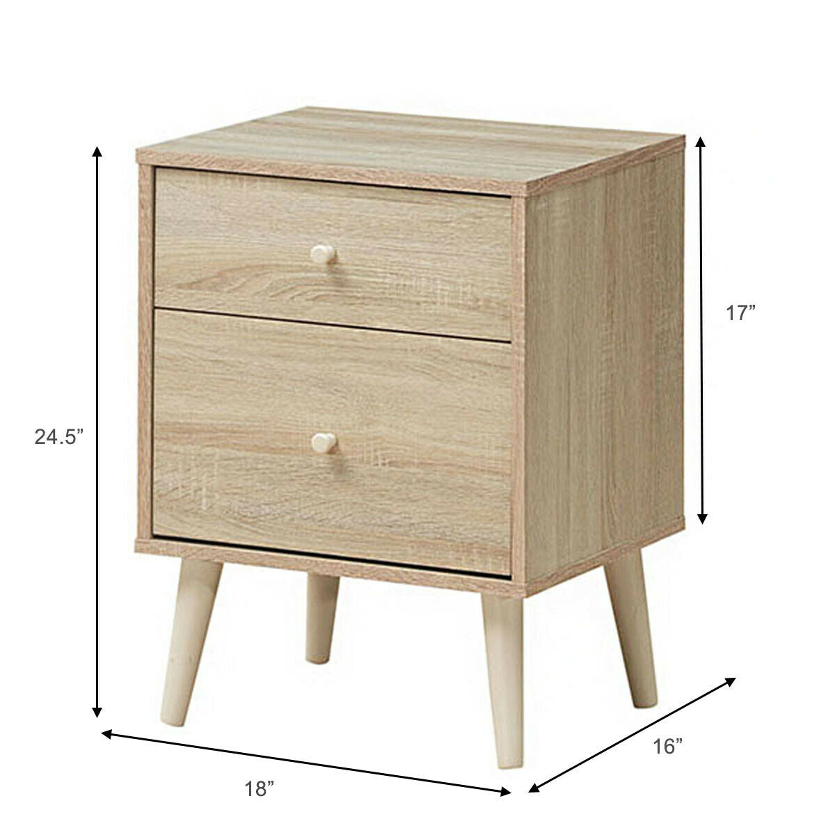 2-Drawer Nightstand with Rubber Legs - Natural