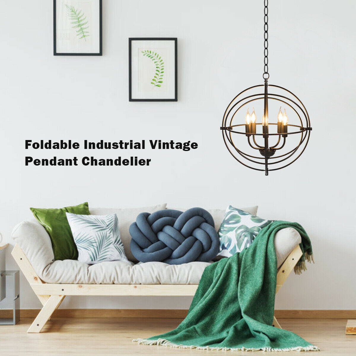 20 Inch Metal Chandelier with Pivoting Interlocking Rings - Industrial Ceiling Light