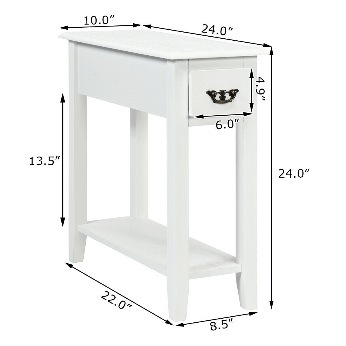 2-Tier Sofa Side Table with Drawer and Open Shelf, Set of 2, White