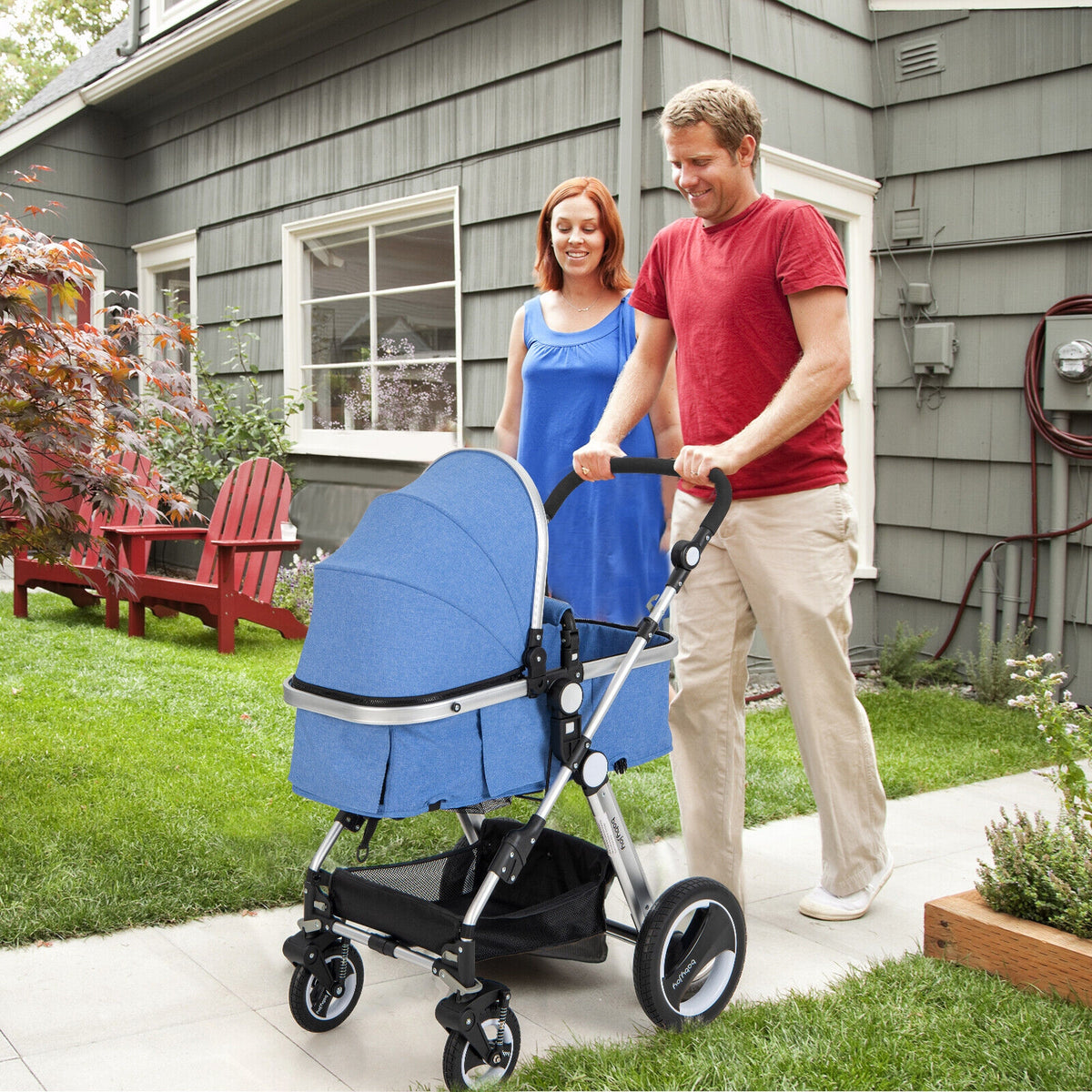 Foldable Aluminum Baby Stroller with Diaper Bag and Cup Holder - Gray