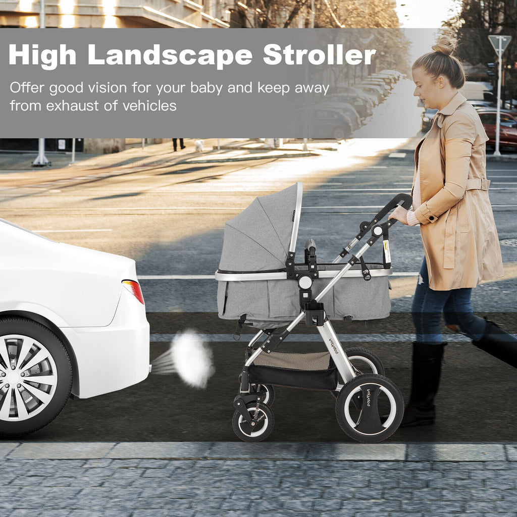 Foldable Aluminum Baby Stroller with Diaper Bag and Cup Holder - Gray