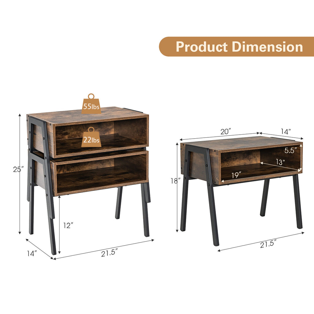 Stackable Nightstand with Metal Frame - Accent Table