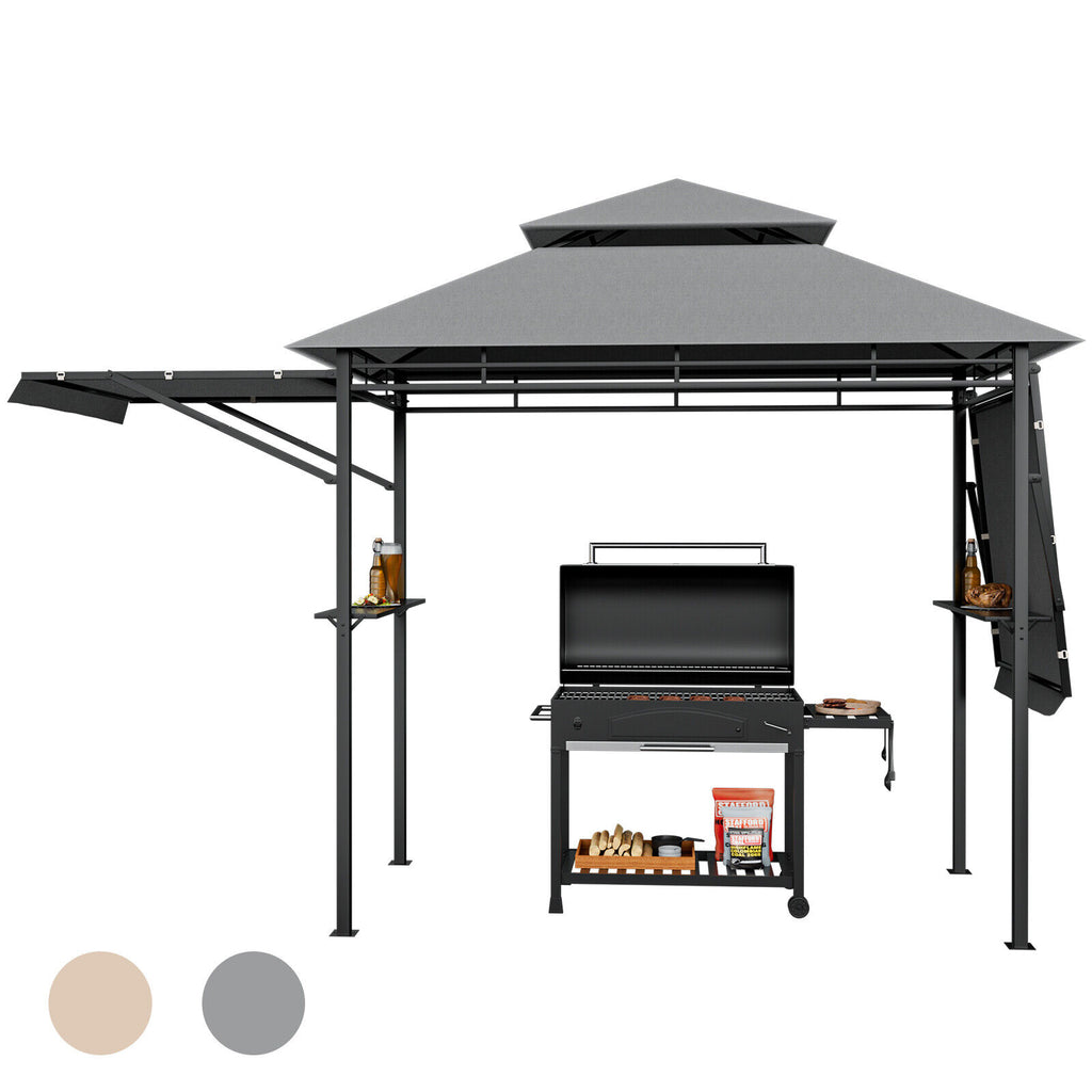 Patio BBQ Grill Gazebo Canopy with Dual Side Awnings, 13.5 x 4 Feet Gray