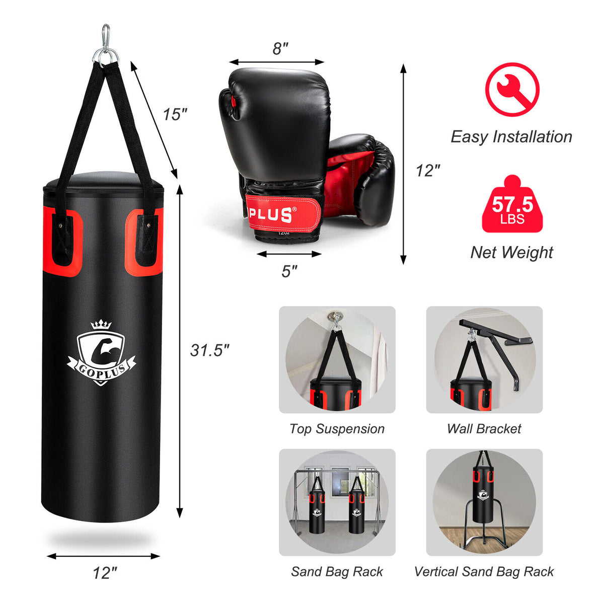 56/63 Lbs Filled Punching Bag Set with Boxing Gloves - Heavy Bag for Martial Arts Training