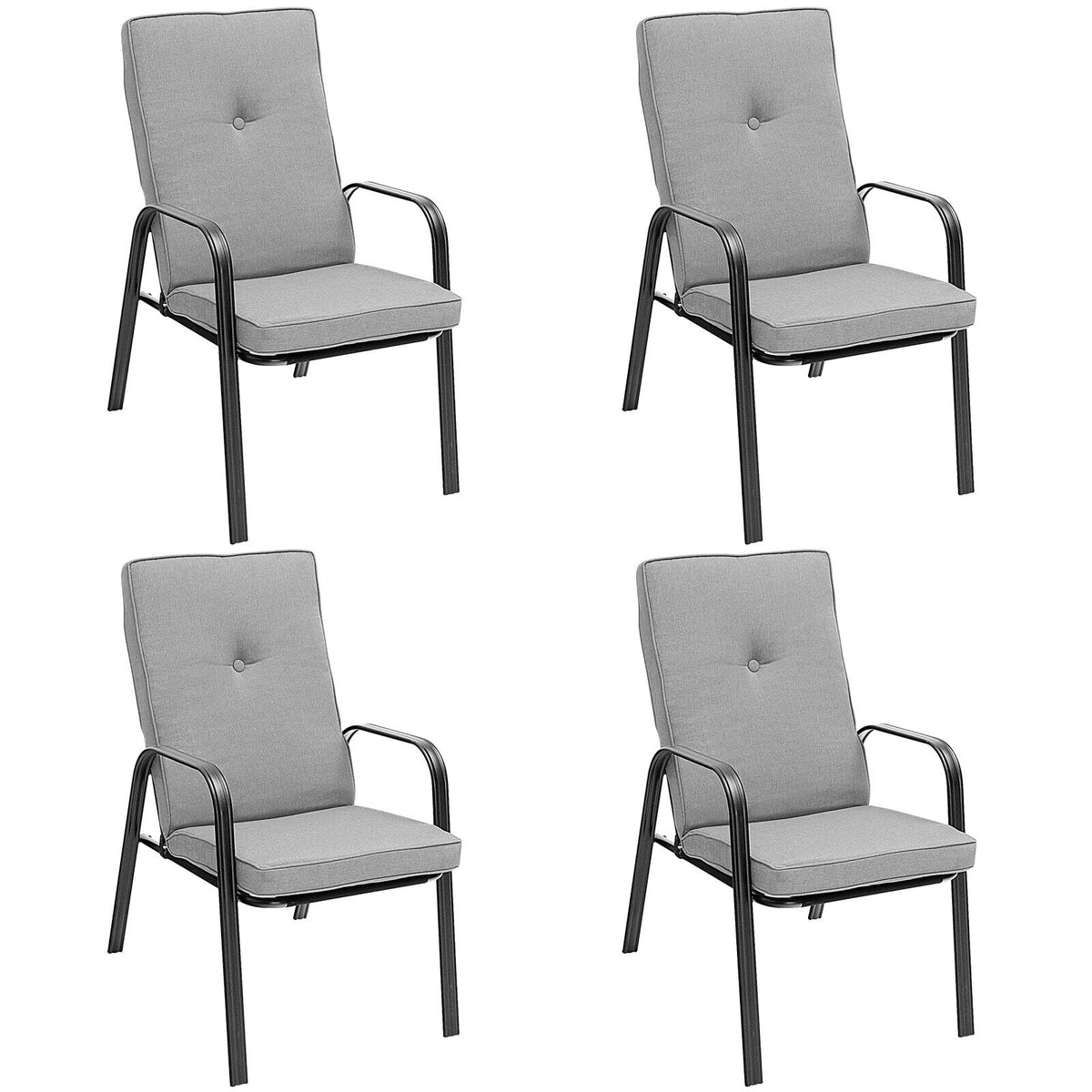 4 Patio Dining Stackable Chairs with High-Back Cushions