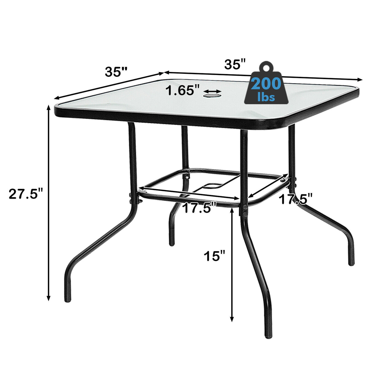 35" Square Tempered Glass Patio Dining Table