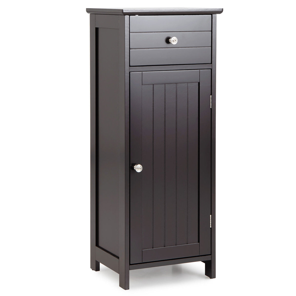 Wooden Bathroom Floor Storage Cabinet with Drawer and Adjustable Shelf