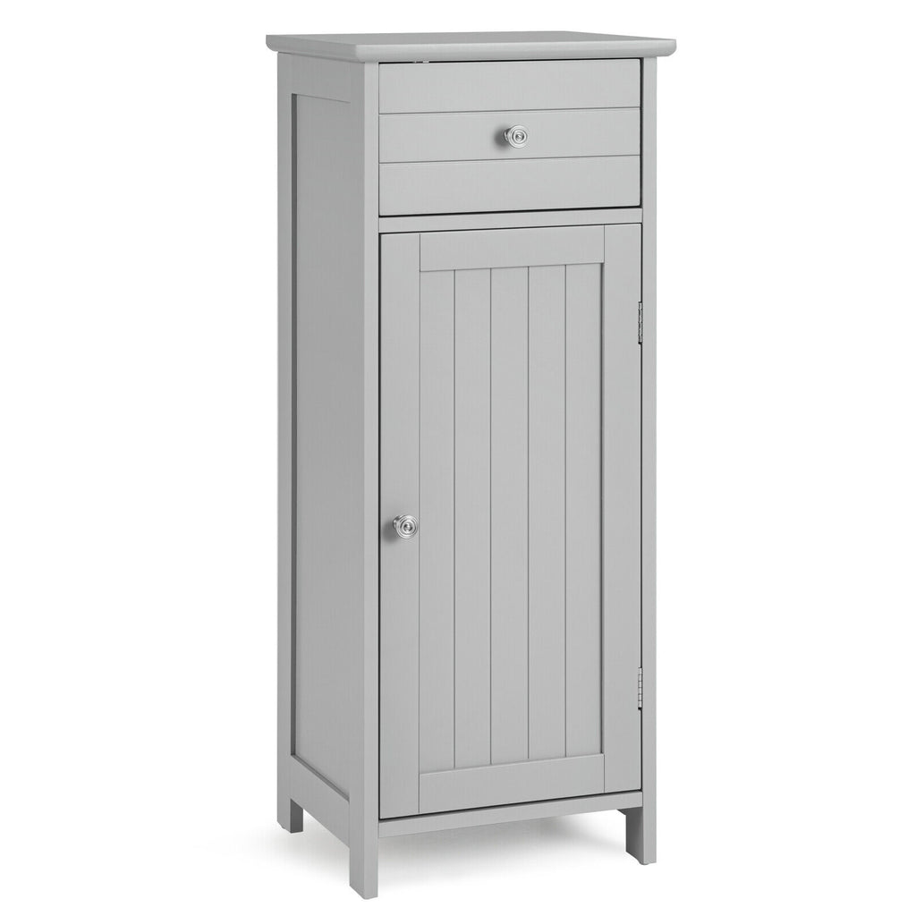 Wooden Bathroom Floor Storage Cabinet with Drawer and Adjustable Shelf