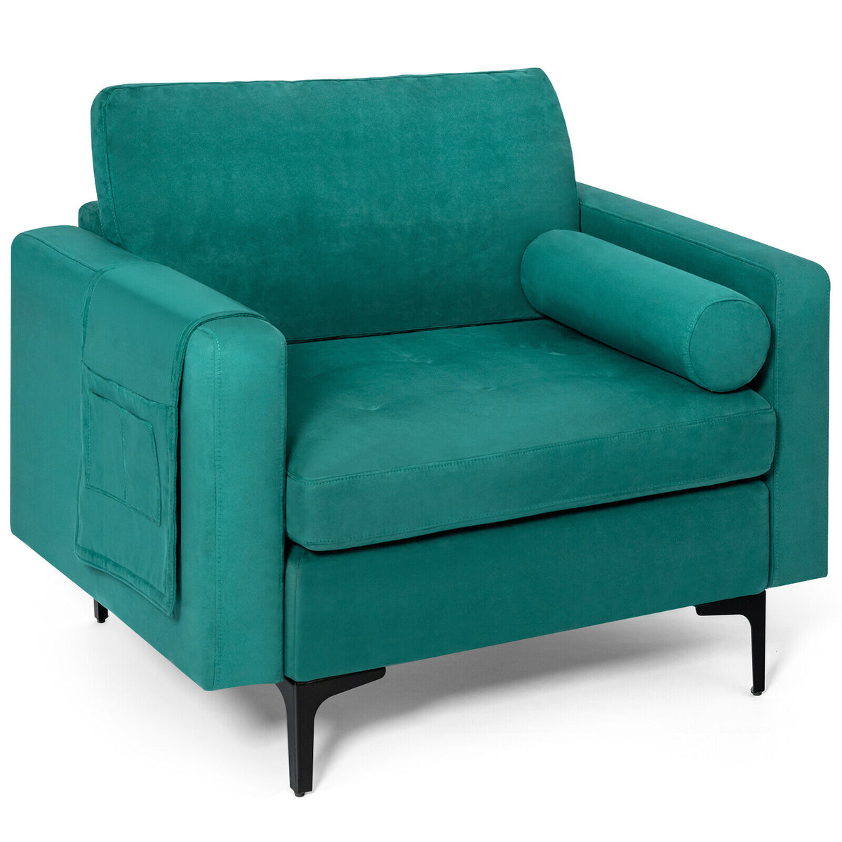 Modern Accent Chair with Storage Pocket, Teal