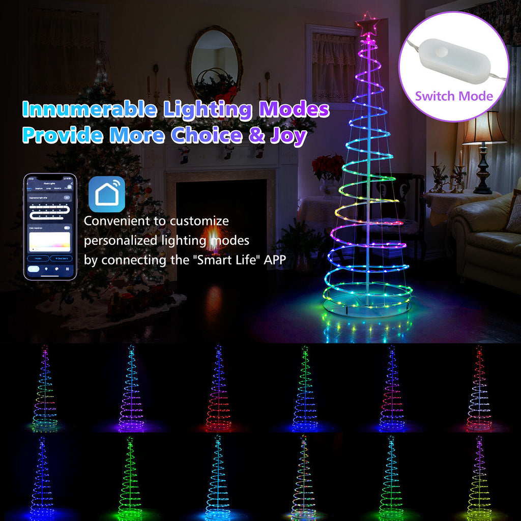 White Light Up Spiral Christmas Tree with Star Top - Outdoor Waterproof Decor