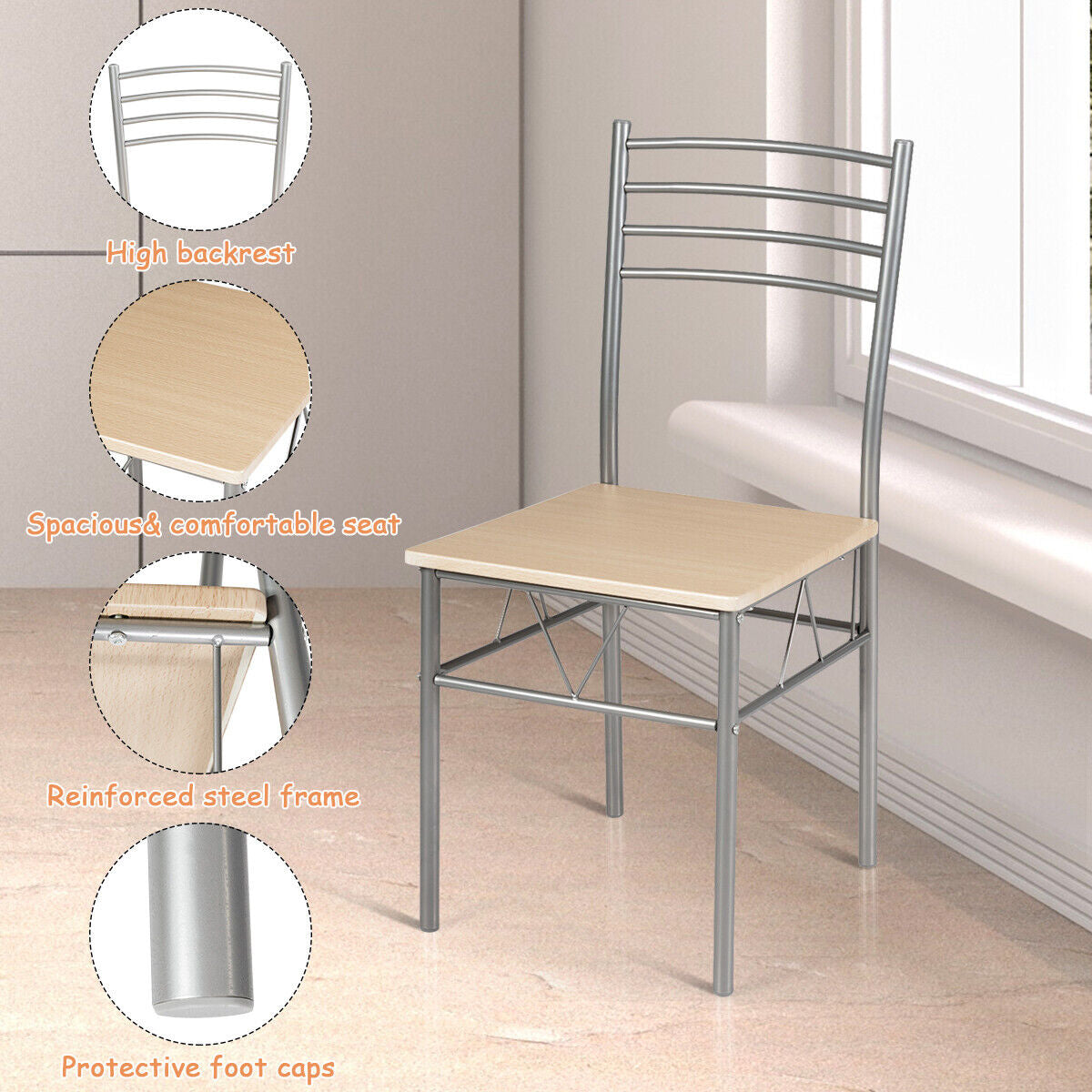 Glass Dining Set with 4 Chairs – Silver Frame
