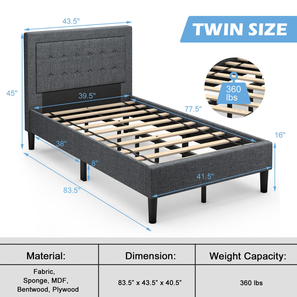 Twin Size Upholstered Bed Frame Button Tufted Headboard
