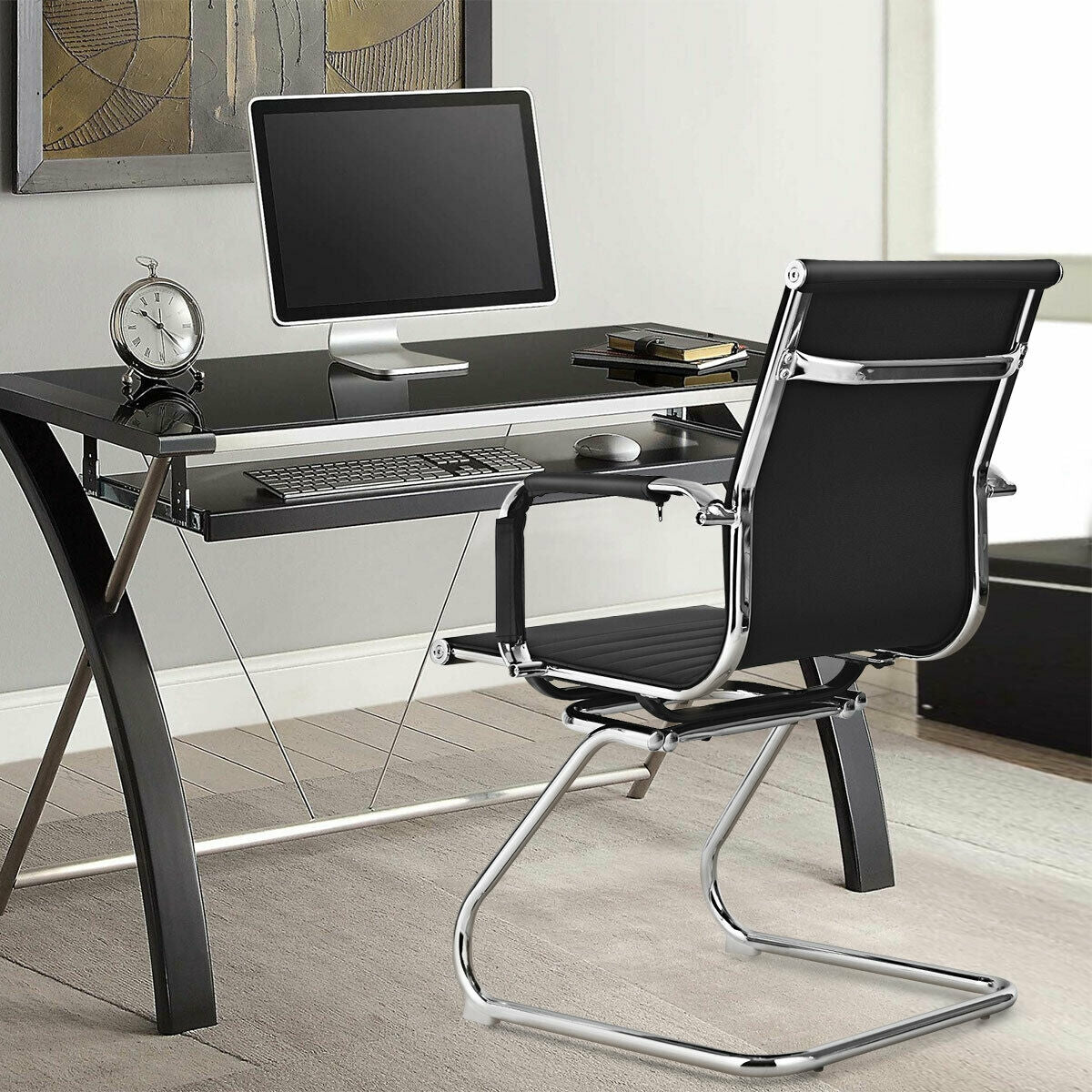 Conference Chair Set of 2 with Armrest Sleeves - Black