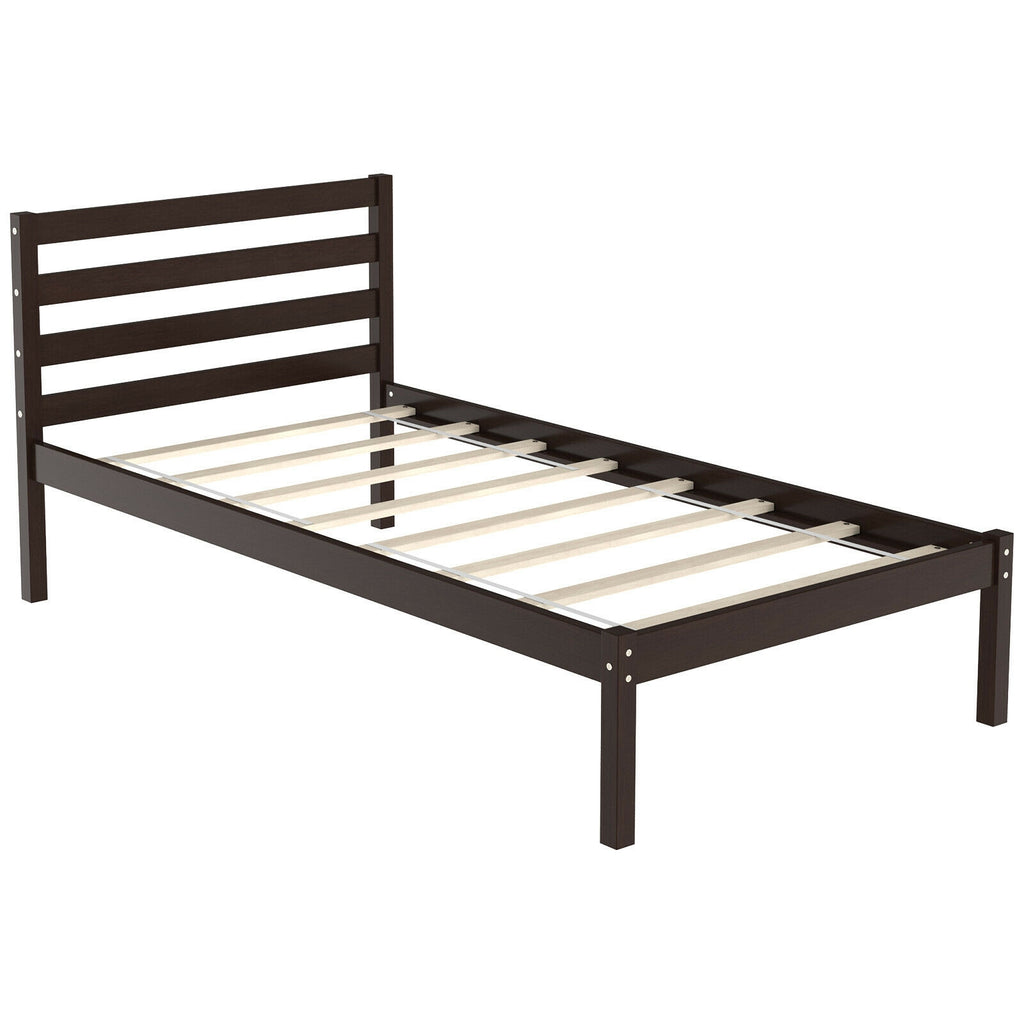 Full Size Bed Frame with Wooden Headboard & Slat Support