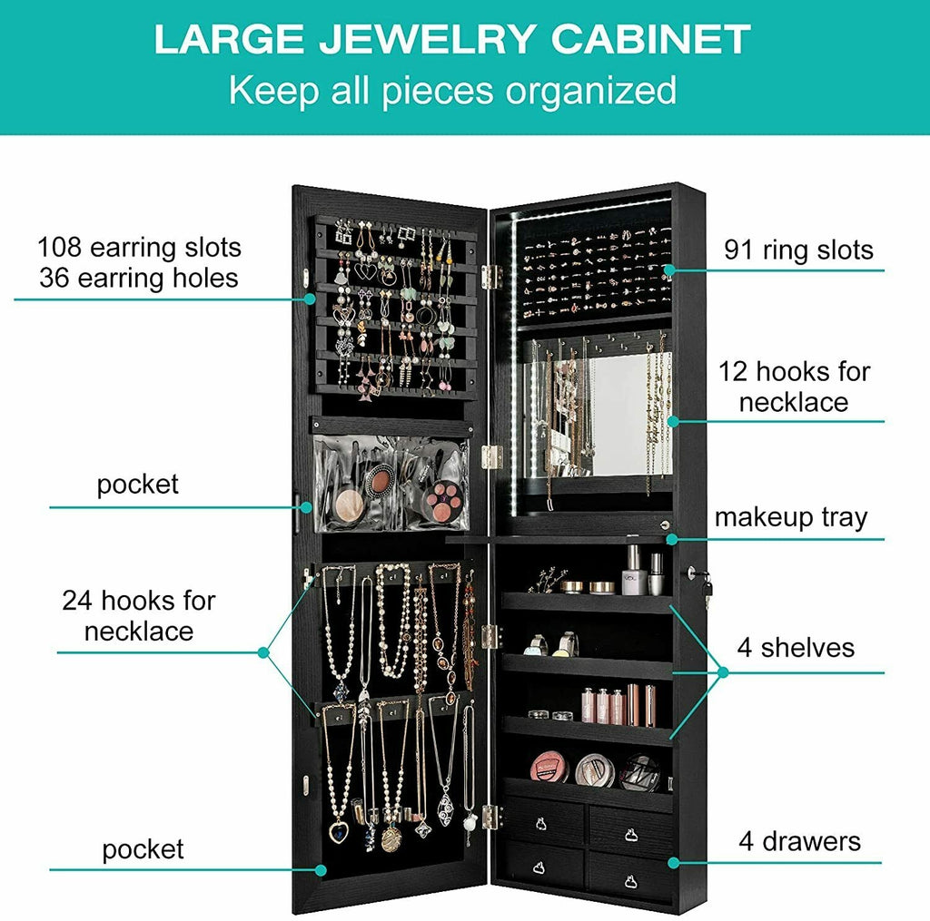 Jewelry & Cosmetics Storage Cabinet - 4 Drawers, Black
