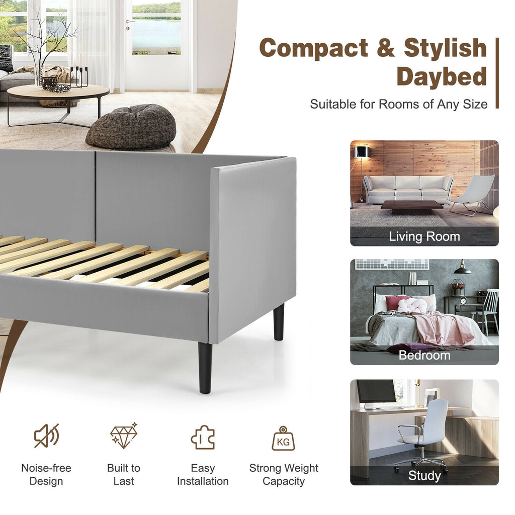 Velvet Twin Daybed Frame with Wood Slat Support – Gray