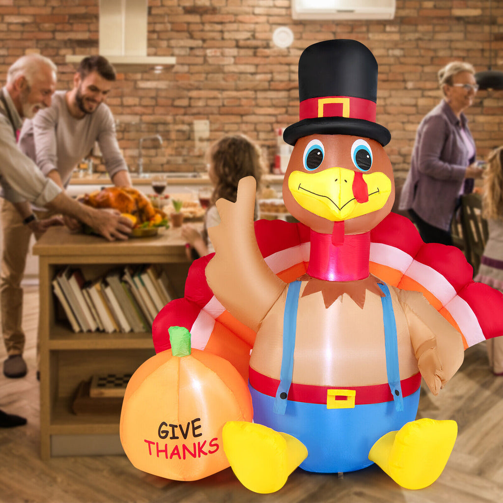 6 Feet Inflatable Thanksgiving Turkey and Pumpkin Yard Decor with Lights