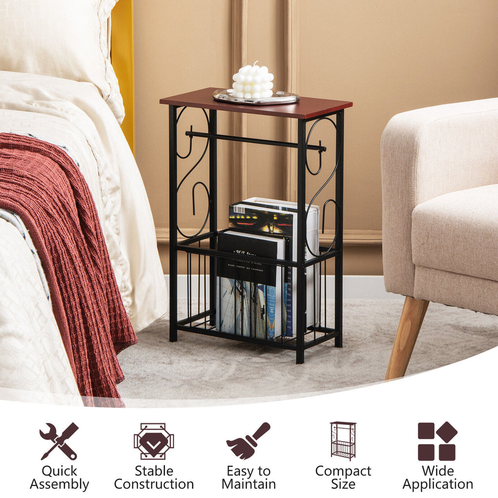 Narrow Side Table with Removable Paper Holder - Brown