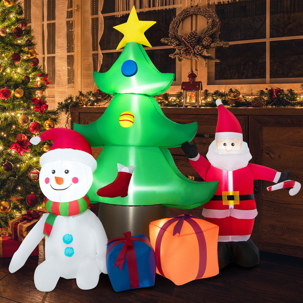 Inflatable Christmas Tree with Santa Claus and Lights - 7.2 Feet, Holiday Yard Decor - Style Variation