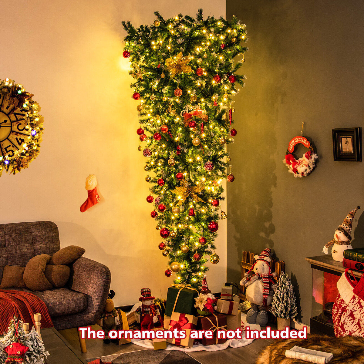 7.5 Feet Pre-Lit Upside Down Christmas Tree with 1100 Tips & 400 LED Lights - Holiday Decor