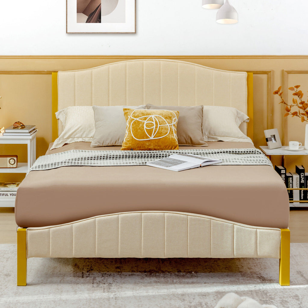 Full Size Upholstered Bed Frame with Quilted Headboard