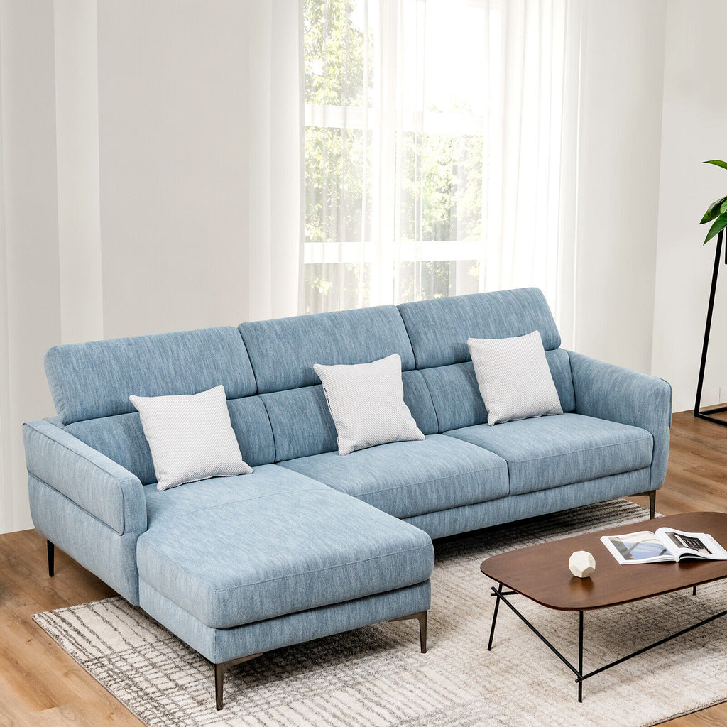105 Inch L-Shaped Sofa Couch with Adjustable Headrests, Blue