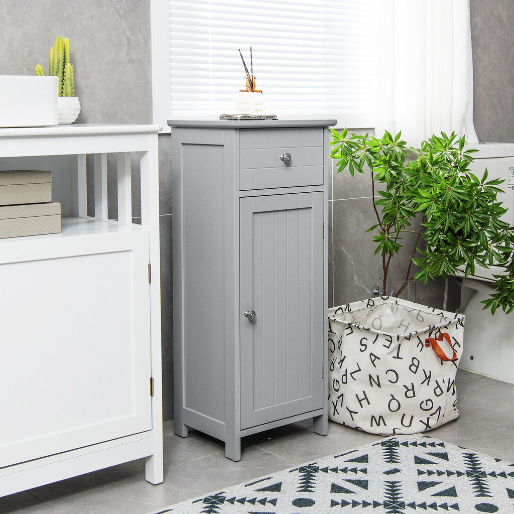 Wooden Bathroom Floor Storage Cabinet with Drawer and Adjustable Shelf