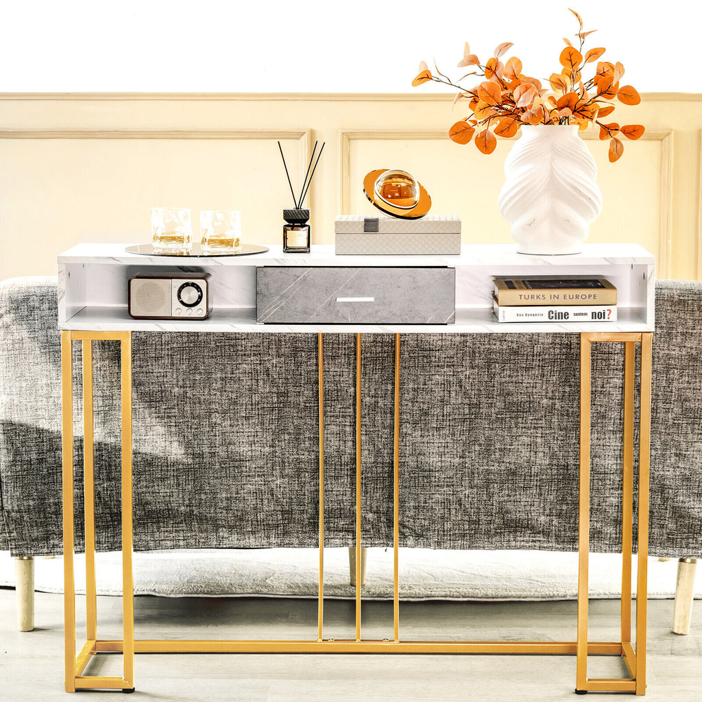 48 Inch 2-Tier Console Table with Drawer, White