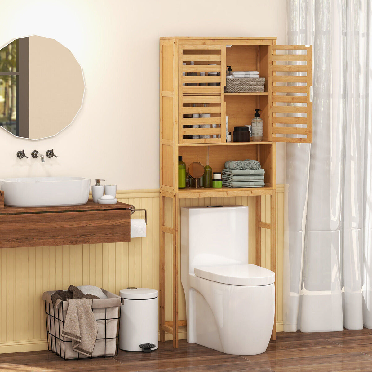 Bamboo Over-the-Toilet Storage Cabinet - 2-Door, Natural