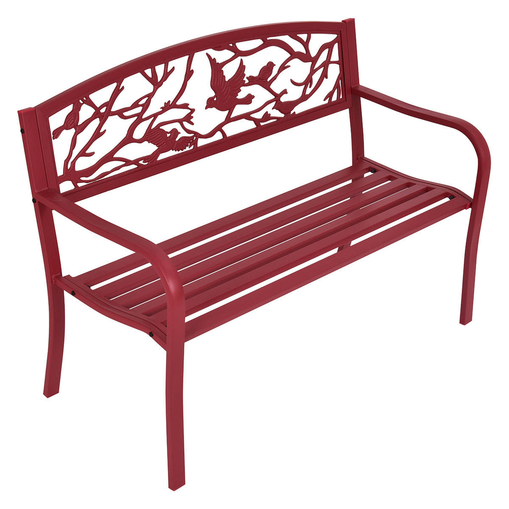 Outdoor Garden Bench with Armrests, Steel Frame - Style 4