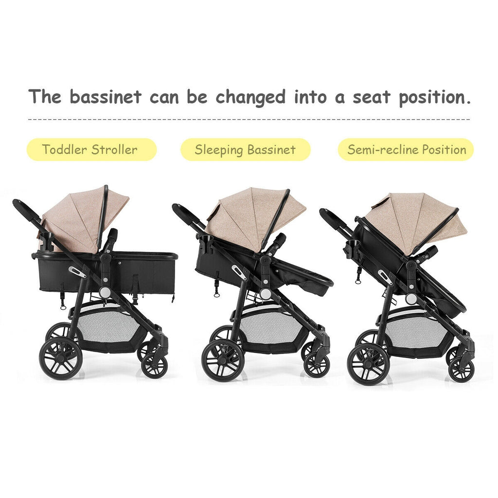 2-in-1 Foldable Infant Baby Stroller with Cup Holder - Light Brown, Newborn to 36 Months