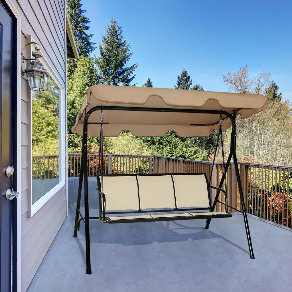 3-Person Patio Swing with Canopy – 50" x 16", Brown