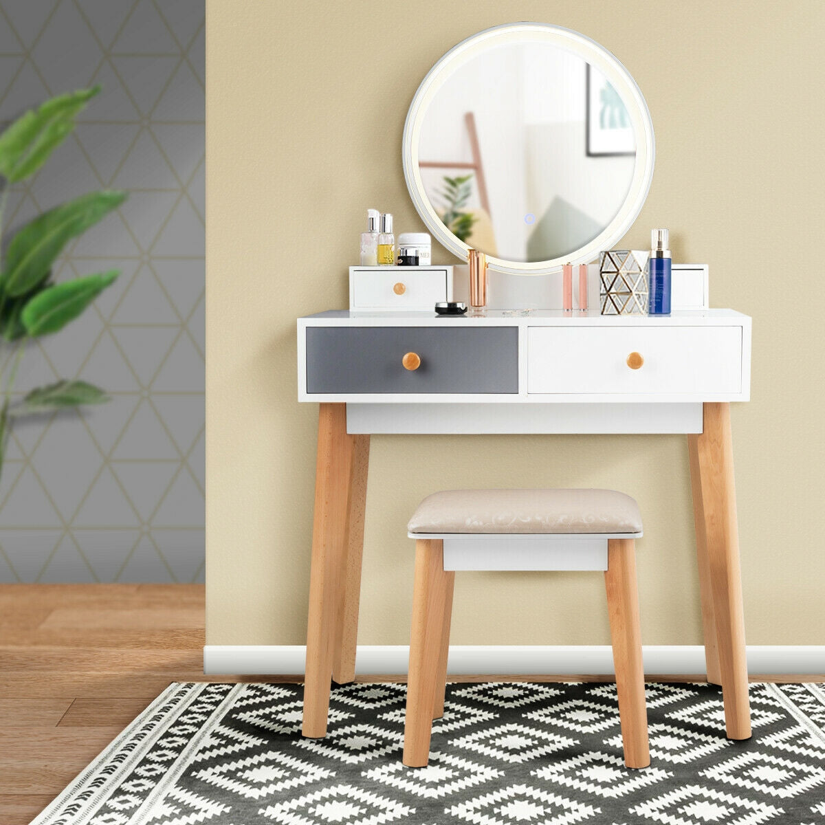 Makeup Dressing Table with Lighted Mirror - 4 Drawers
