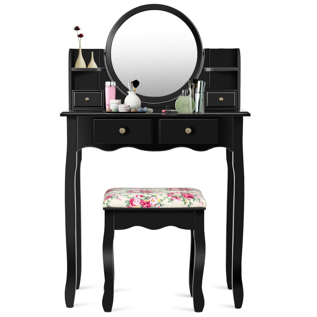 Makeup Vanity Table Set with 360° Rotating Mirror - Black