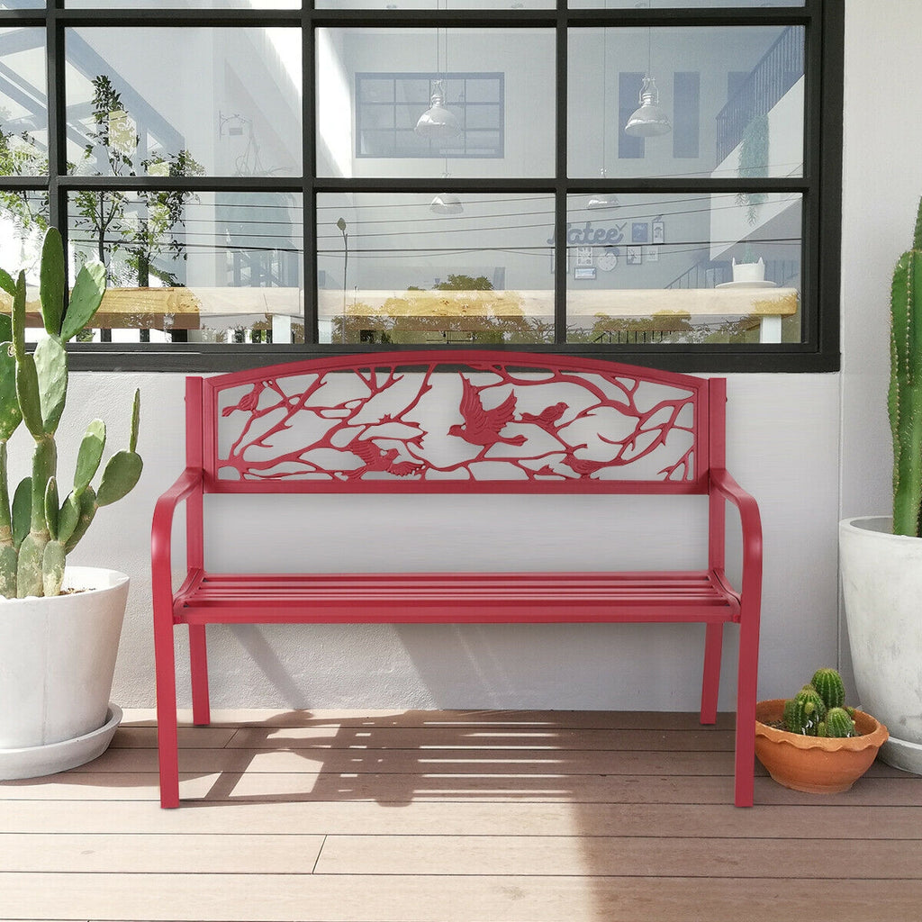 Outdoor Garden Bench with Armrests, Steel Frame - Style 4