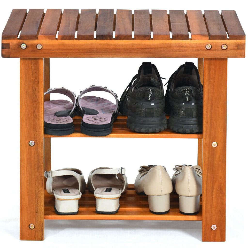 3-Tier Solid Wood Shoe Rack Bench - S