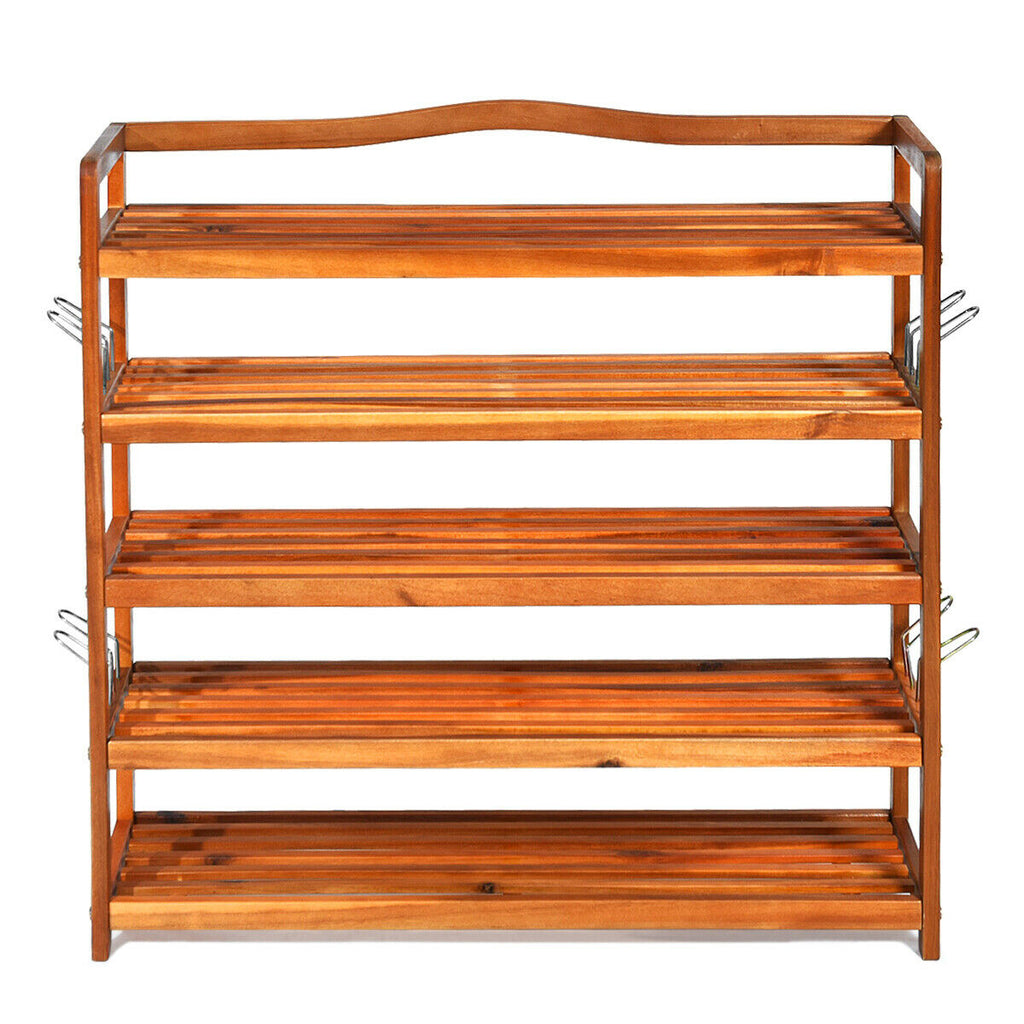 5-Tier Wood Shoe Rack - Holds 12-18 Pairs