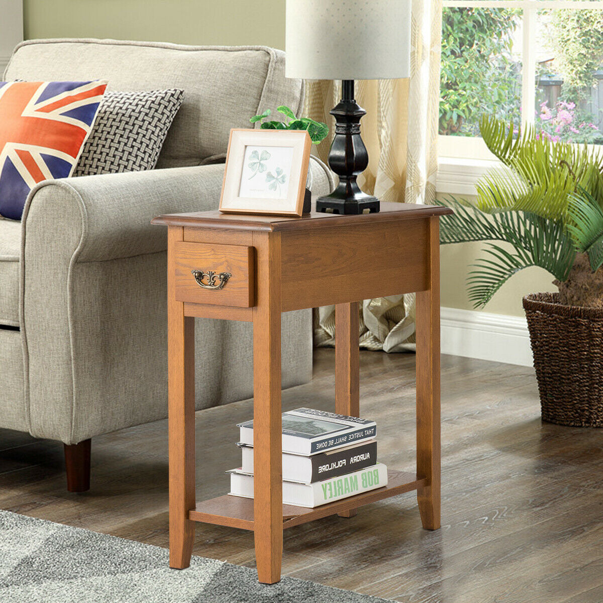 2-Tier Nightstand with Drawer - Yellow