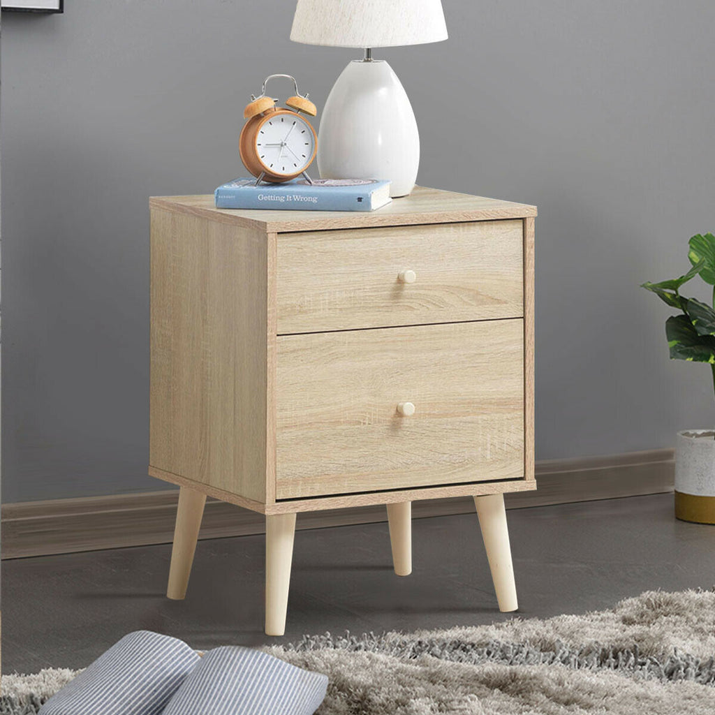 2-Drawer Nightstand with Rubber Legs - Natural