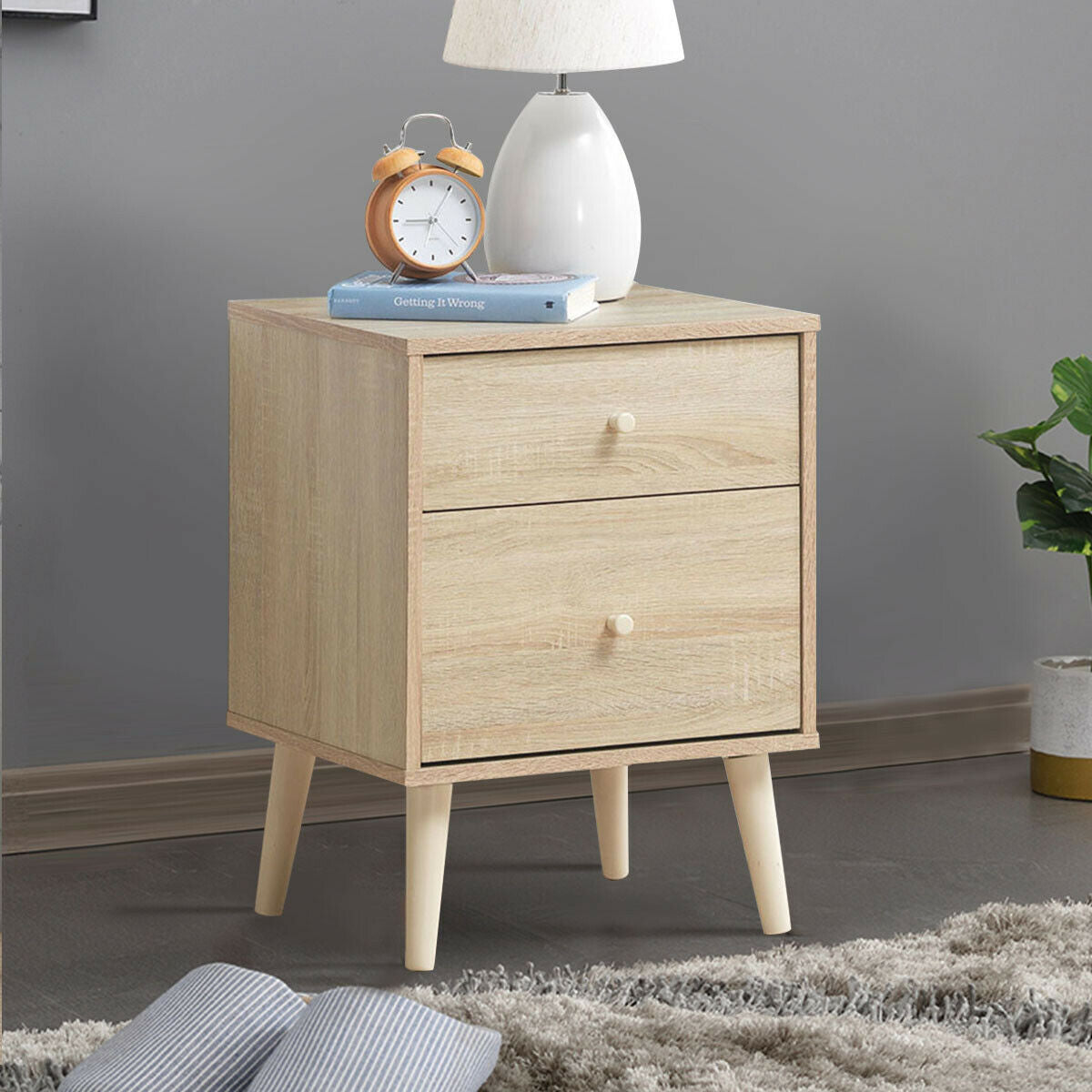 2-Drawer Nightstand with Rubber Legs - Natural