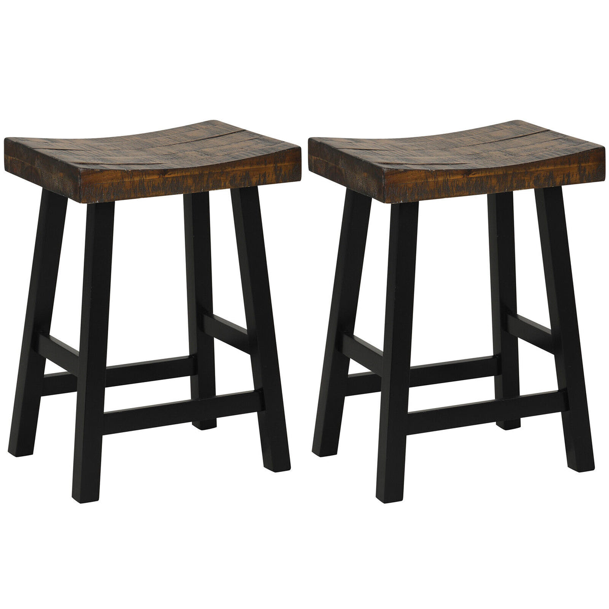 25.5" Bar Stools Set of 2 with Footrest - Natural Wood